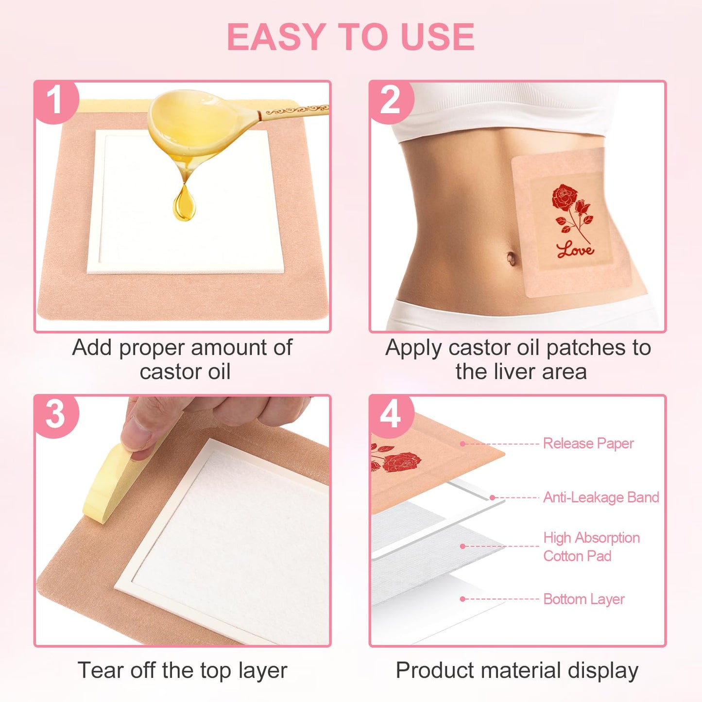 20Pcs Castor Oil Pack Wrap 6.69x5.11in - No-Wash, Anti-Leakage Cotton Flannel