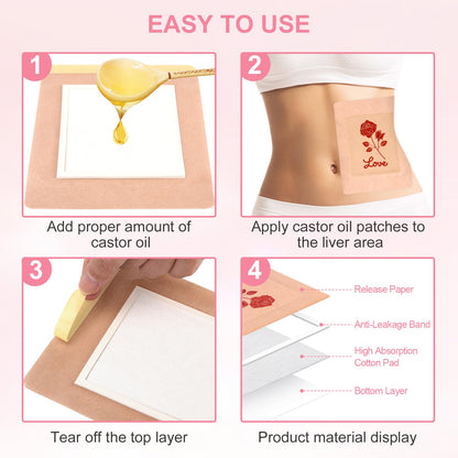 20Pcs Castor Oil Pack Wrap 6.69x5.11in - No-Wash, Anti-Leakage Cotton Flannel