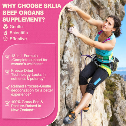 SKLIA Beef Organ Supplement for Women — Grass-Fed NZ Liver, Kidney, Heart, Uterus & Ovary for Energy & Wellness