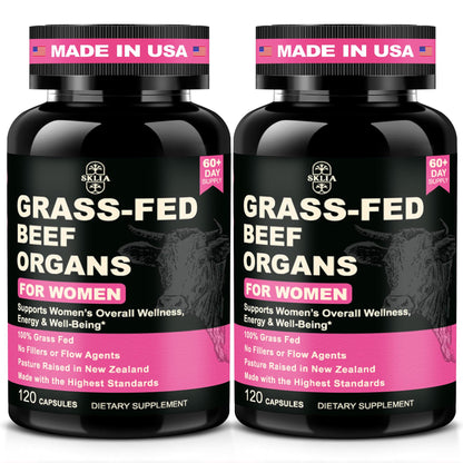 SKLIA Beef Organ Supplement for Women — Grass-Fed NZ Liver, Kidney, Heart, Uterus & Ovary for Energy & Wellness