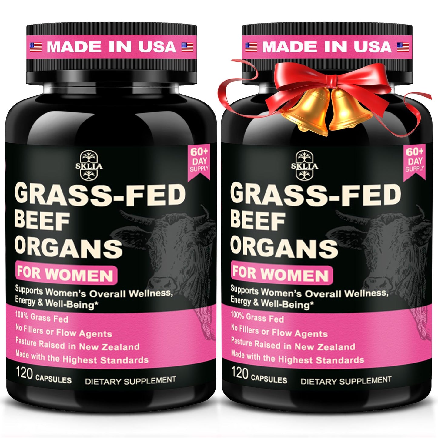 SKLIA Beef Organ Supplement for Women — Grass-Fed NZ Liver, Kidney, Heart, Uterus & Ovary for Energy & Wellness