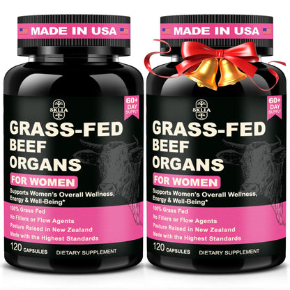 SKLIA Beef Organ Supplement for Women — Grass-Fed NZ Liver, Kidney, Heart, Uterus & Ovary for Energy & Wellness