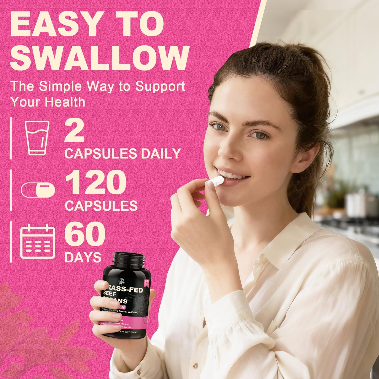 SKLIA Beef Organ Supplement for Women — Grass-Fed NZ Liver, Kidney, Heart, Uterus & Ovary for Energy & Wellness
