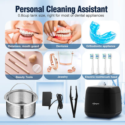 Skysipin Ultrasonic Retainer Cleaner – 45KHz, 2 Modes, 6.8oz, Black
