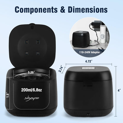 Skysipin Ultrasonic Retainer Cleaner – 45KHz, 2 Modes, 6.8oz, Black