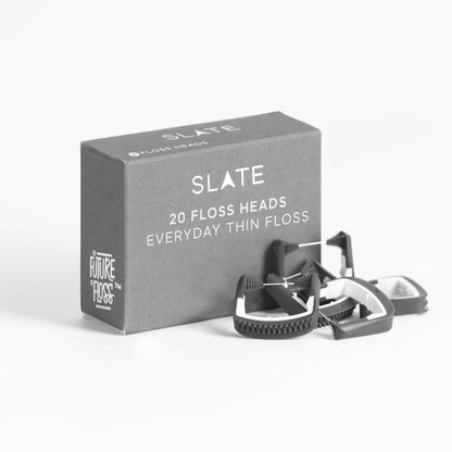 Slate Flosser Refills – Reusable Woven Floss, PFAS-Free, Non-Toxic | 20-Pk Gray Thin Floss Heads