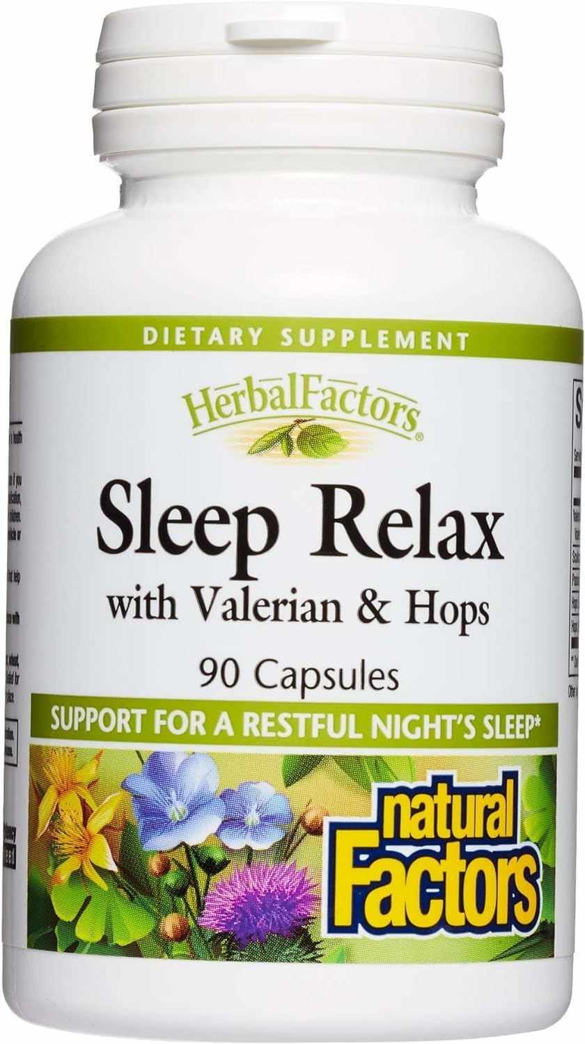 Herbal Factors Sleep Relax Formula – Natural Sleep Aid with Valerian, Passion Flower & Skullcap (Non-GMO; 90 capsules)