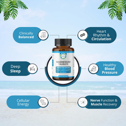 Magnesium Taurate 1500 mg – 90 Capsules | Sleep & Heart Health | 30-Day Supply
