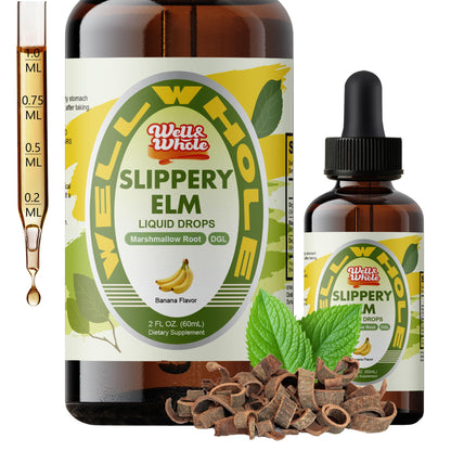 Slippery Elm Liquid Drops with Marshmallow Root & DGL – Digestive Health, Throat & Immune Support – Vegan 60ML