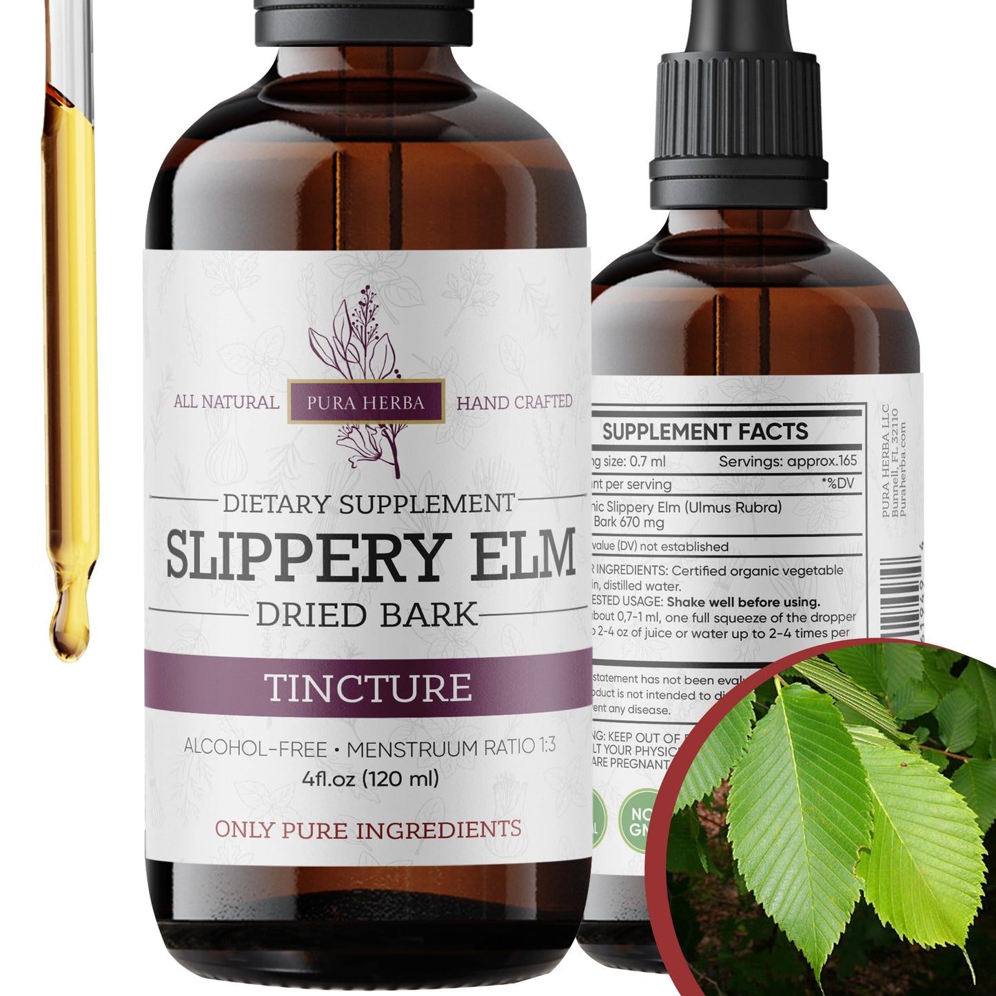Slippery Elm Tincture - Alcohol-Free (4 oz) | Ulmus rubra Liquid Extract | Digestive & Throat Support