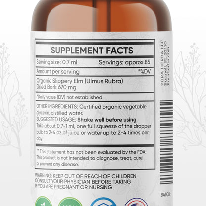 Slippery Elm Tincture – Alcohol-Free | Ulmus rubra Liquid Extract | Digestive & Throat Support | 2 oz