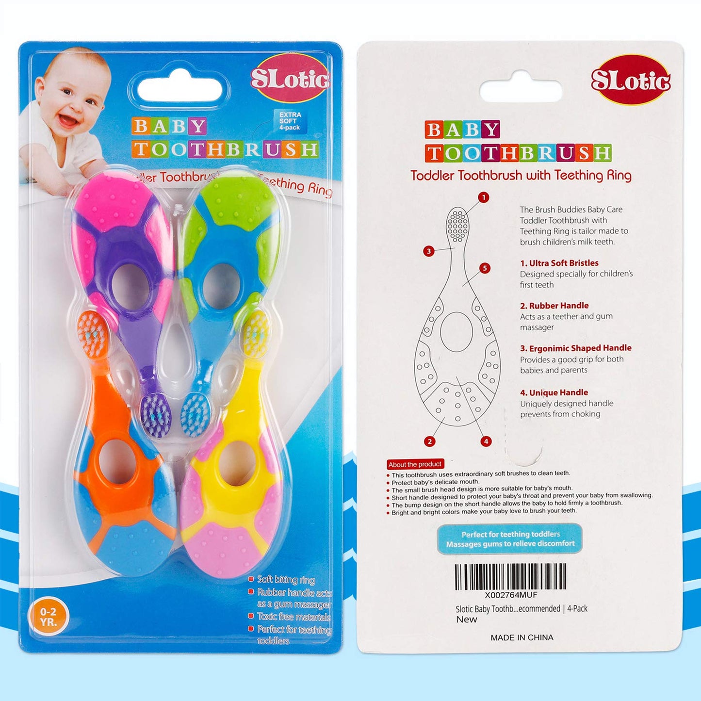Slotic Baby Toothbrush 0-2Y - 4-Pack with Extra Soft Bristles - Dentist Recommended