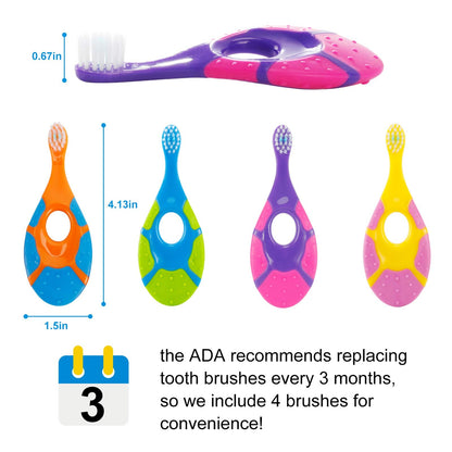 Slotic Baby Toothbrush 0-2Y - 4-Pack with Extra Soft Bristles - Dentist Recommended