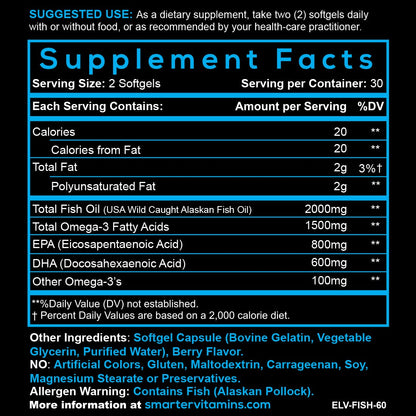 Smarter Omega 3 Fish Oil 2 Pack - Berry Flavor, Burpless, 2000mg DHA & EPA