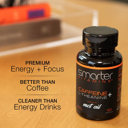 SmarterVitamins 3-Pack Caffeine Pills with L-Theanine & MCT Oil | Extended-Release Energy & Focus