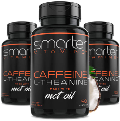 SmarterVitamins 3-Pack Caffeine Pills with L-Theanine & MCT Oil | Extended-Release Energy & Focus