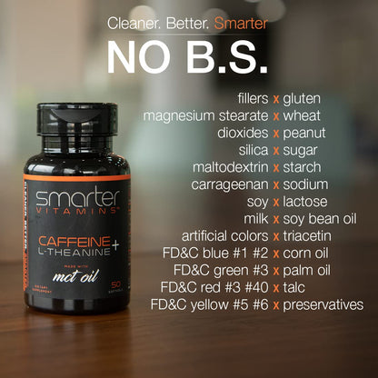 SmarterVitamins 3-Pack Caffeine Pills with L-Theanine & MCT Oil | Extended-Release Energy & Focus