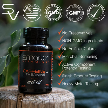 SmarterVitamins 3-Pack Caffeine Pills with L-Theanine & MCT Oil | Extended-Release Energy & Focus