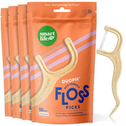 SmartLifeco Straw-Wheat Dual-Thread Dental Floss Picks 200ct