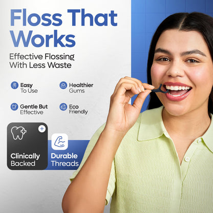 SmartLifeco Eco-Friendly Dual-Thread Dental Floss Picks (200ct) - Straw Wheat Blend & Activated Bamboo Charcoal