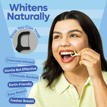 SmartLifeco Eco-Friendly Dental Floss Picks (200ct) - Straw Wheat Blend & Bamboo Charcoal