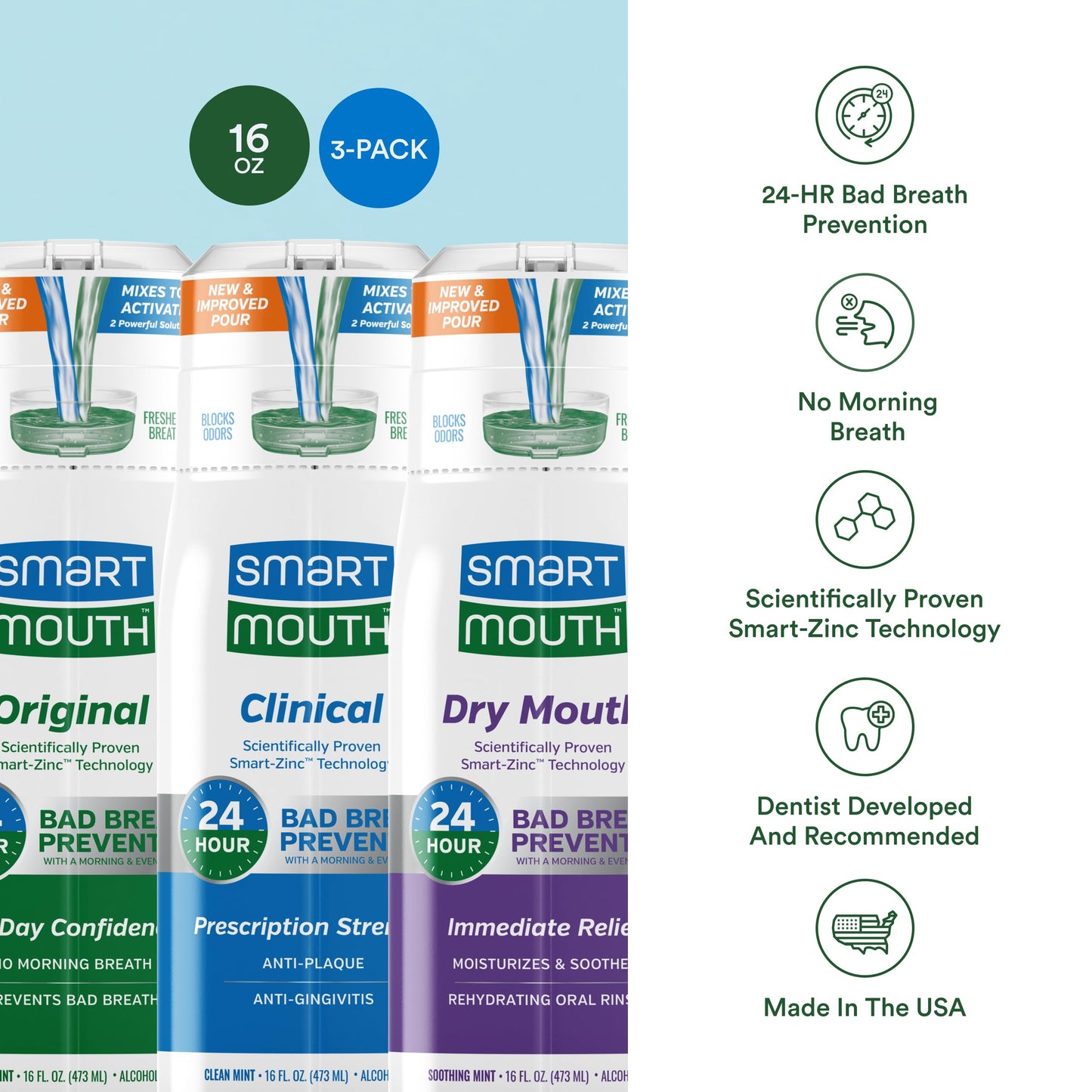 SmartMouth Activated Dry Mouth Rinse – Mint Mouthwash, 16 fl oz | Clinical DDS & Original Formula