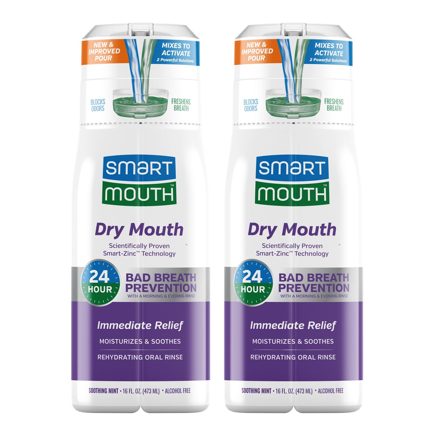 SmartMouth Activated Dry Mouth Mouthwash – 16 oz, 2 Pack, Mint, Alcohol-Free