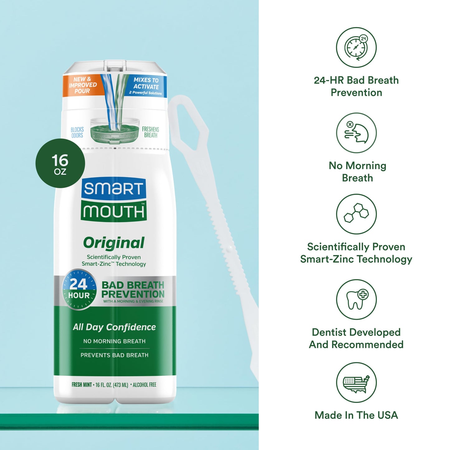 SmartMouth Original Activated Mouthwash & Tongue Cleaner – Mint (Pack of 2)