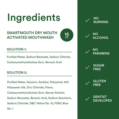 SmartMouth Dry Mouth Dual-Action Mints & Activated Mouthwash Package – 16 Fl Oz Mouthwash + 50 Count Mints, Soothing Mint