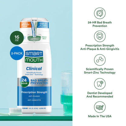 SmartMouth DDS Activated Clinical Mouthwash – Mint, Gum Health, 16 oz (2 Pack)
