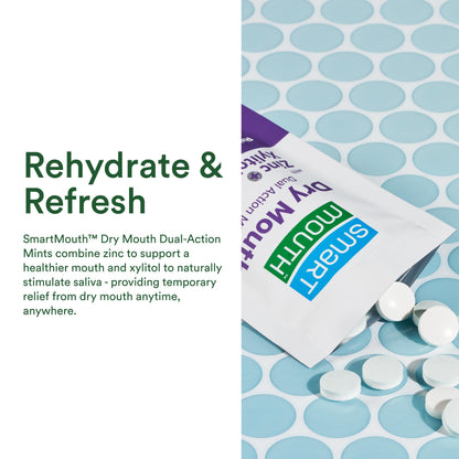 SmartMouth Dry Mouth Dual-Action Mints – Sugar-Free Breath Mints (50 Count, 3 Pack) | Mellow Mint