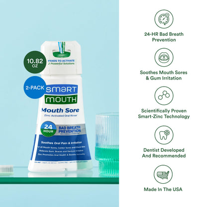 SmartMouth Mouth Sore Zinc Activated Oral Rinse 10.82oz, 2 Pack
