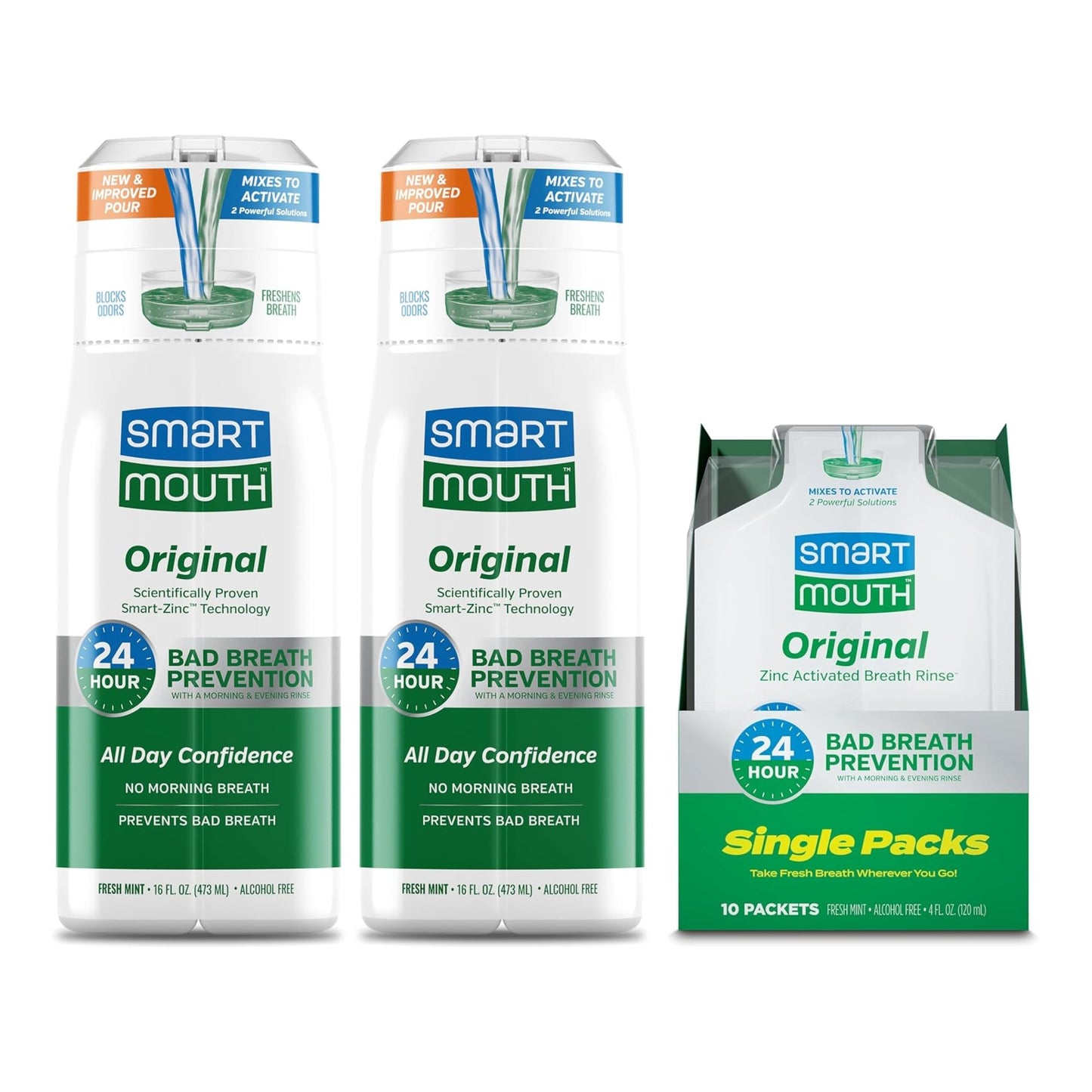 SmartMouth Original Activated Mouthwash – 2-Pack & Travel Singles, Fresh Mint