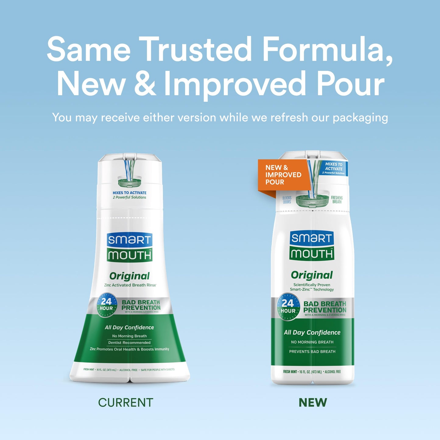 SmartMouth Original Activated Mouthwash – 24-Hour Fresh Breath Mint (16 oz, 3 Pack)