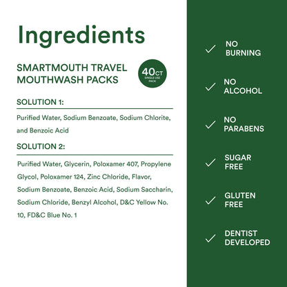 SmartMouth Original Activated Mouthwash – 40 Pack Travel Singles, Fresh Mint