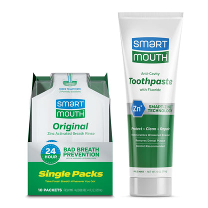 SmartMouth Original Activated Mouthwash Singles & Premium Zinc Ion Toothpaste