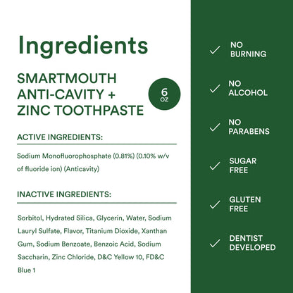 SmartMouth Premium Zinc Ion Toothpaste – Cavity, Enamel & Plaque Protection, 6 oz (1 Pack)