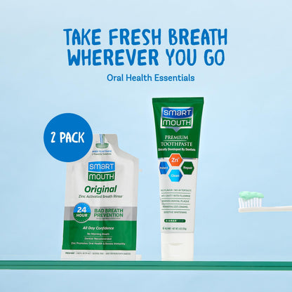SmartMouth Original Activated Mouthwash Singles & Premium Zinc Ion Toothpaste