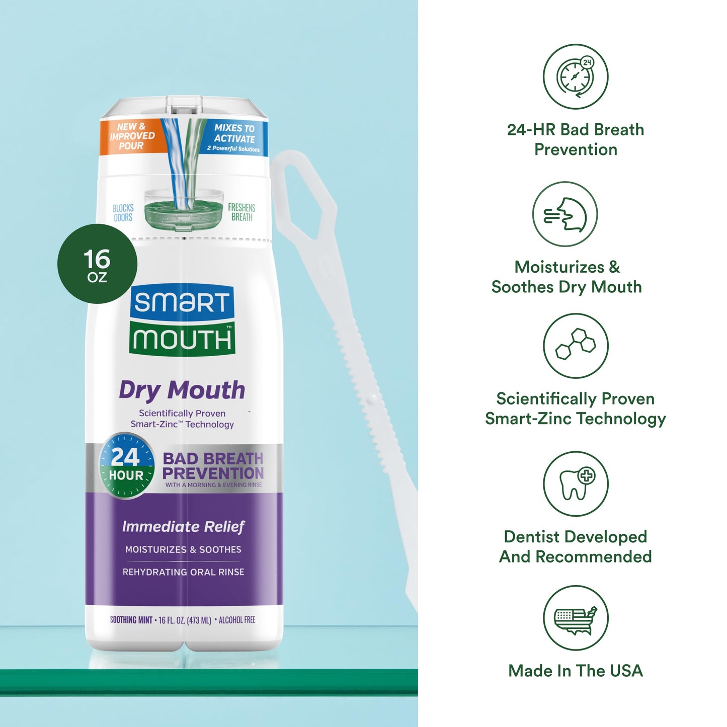 SmartMouth Dry Mouth Activated Mouthwash & Tongue Cleaner – Bad Breath Relief