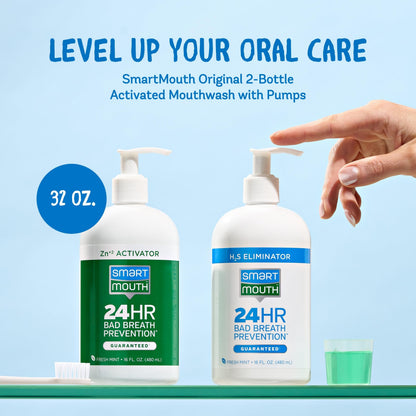 SmartMouth Original 2-Bottle Activated Mouthwash with Pumps – Bad Breath Support, 32 fl oz