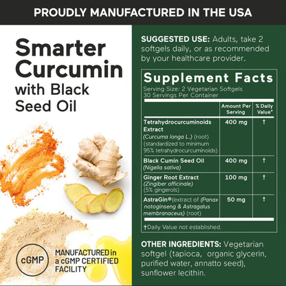 SMARTERNUTRITION Curcumin Softgels – Vegan 400 mg, High Absorption, Black Seed Oil & Ginger, 360 Ct