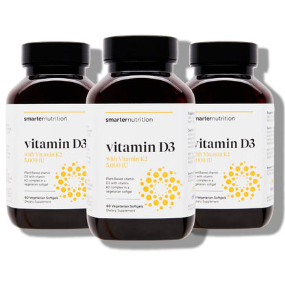 SMARTERNUTRITION Vegan Vitamin D3 5000 IU + Vitamin K2 1100 mcg – Organic Coconut & Olive Oil Softgels (180) 90 Day Supply