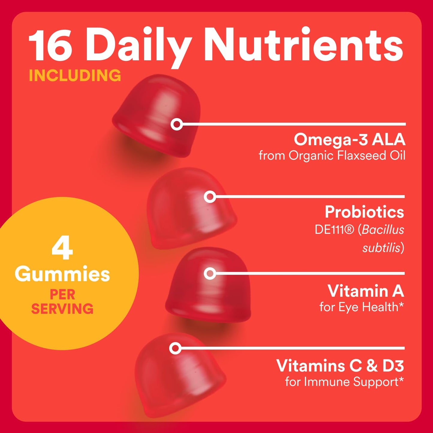 SmartyPants Organic Kids Multivitamin Gummies with Probiotics, Omega-3 ALA, Vitamin D3, C, B Vitamins, Zinc — 120 Count (30 Day Supply)