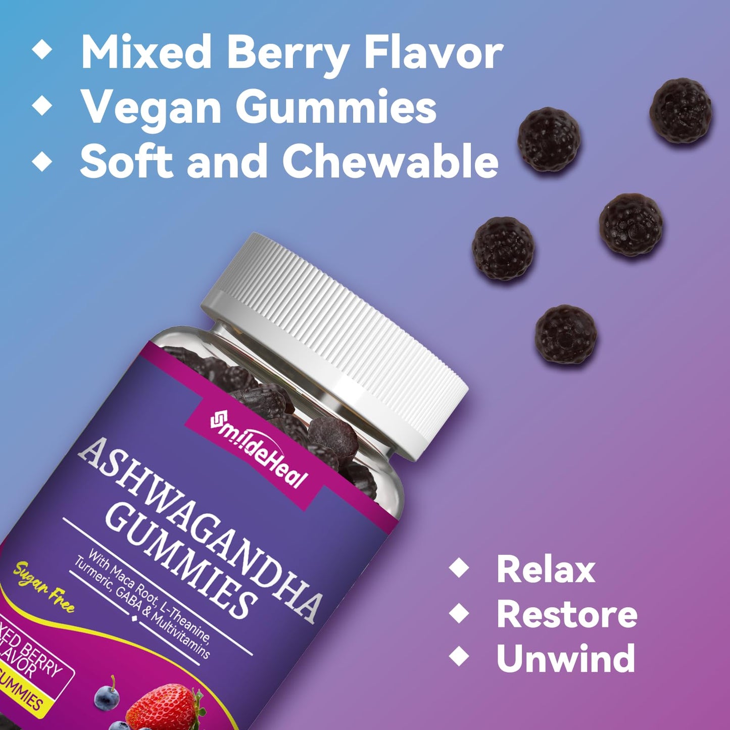 SmildeHeal Ashwagandha Gummies 3000mg – Stress Relief, Immune Support & Energy (60 Count)