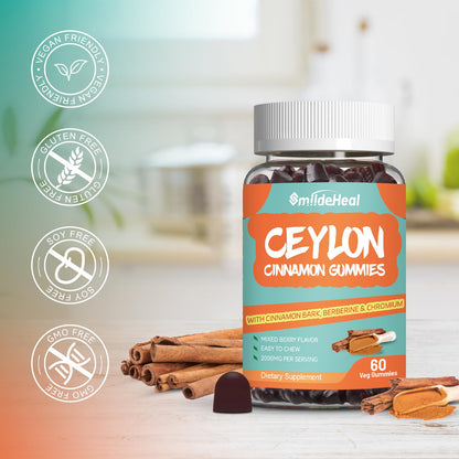 SmildeHeal Sugar Free Ceylon Cinnamon Gummies 2000MG – Vegan, Non-GMO, 60 Gummies