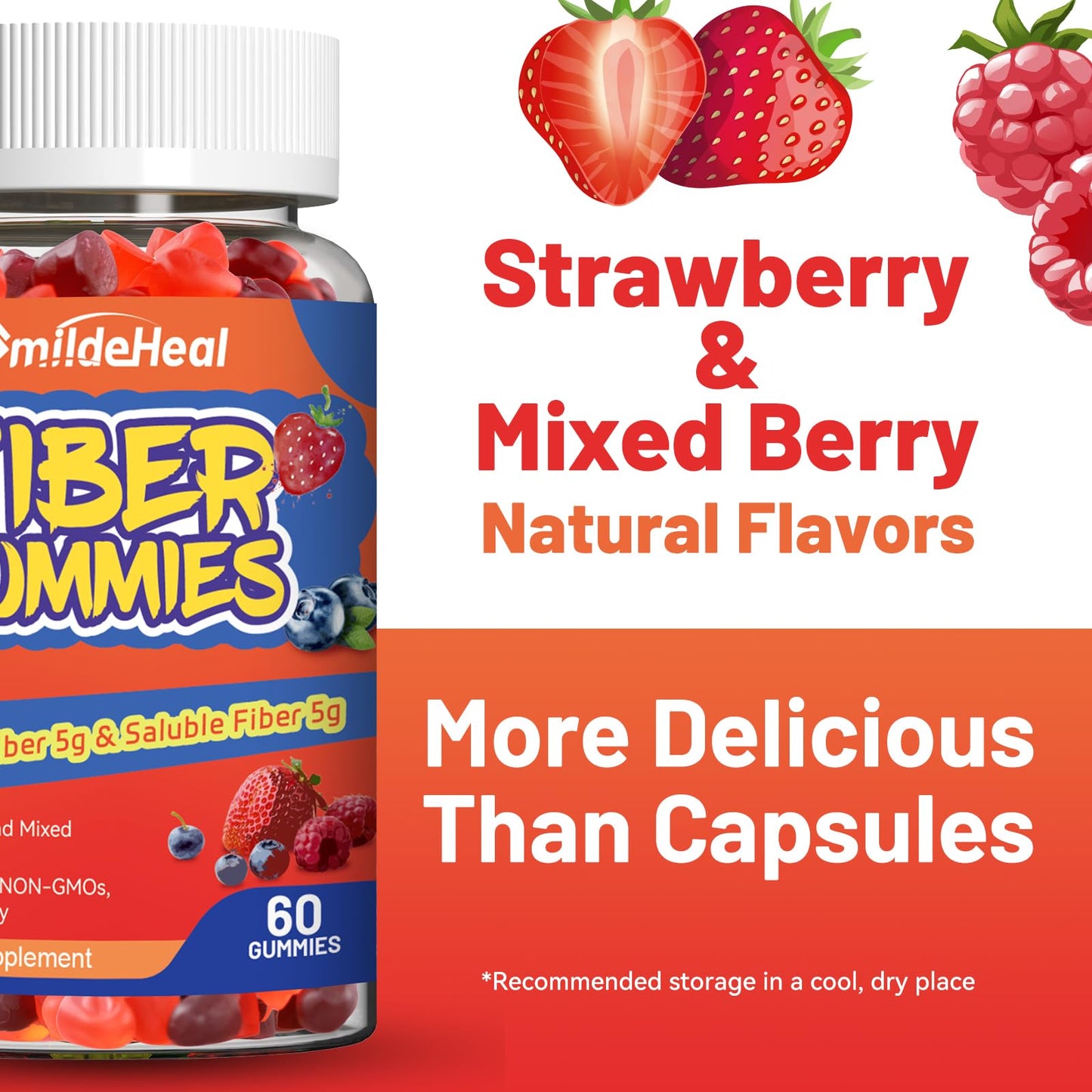 SmildeHeal Fiber Gummies – Dietary Fiber for Gut Health, Vegan, Non-GMO, Gluten-Free | 60 Count