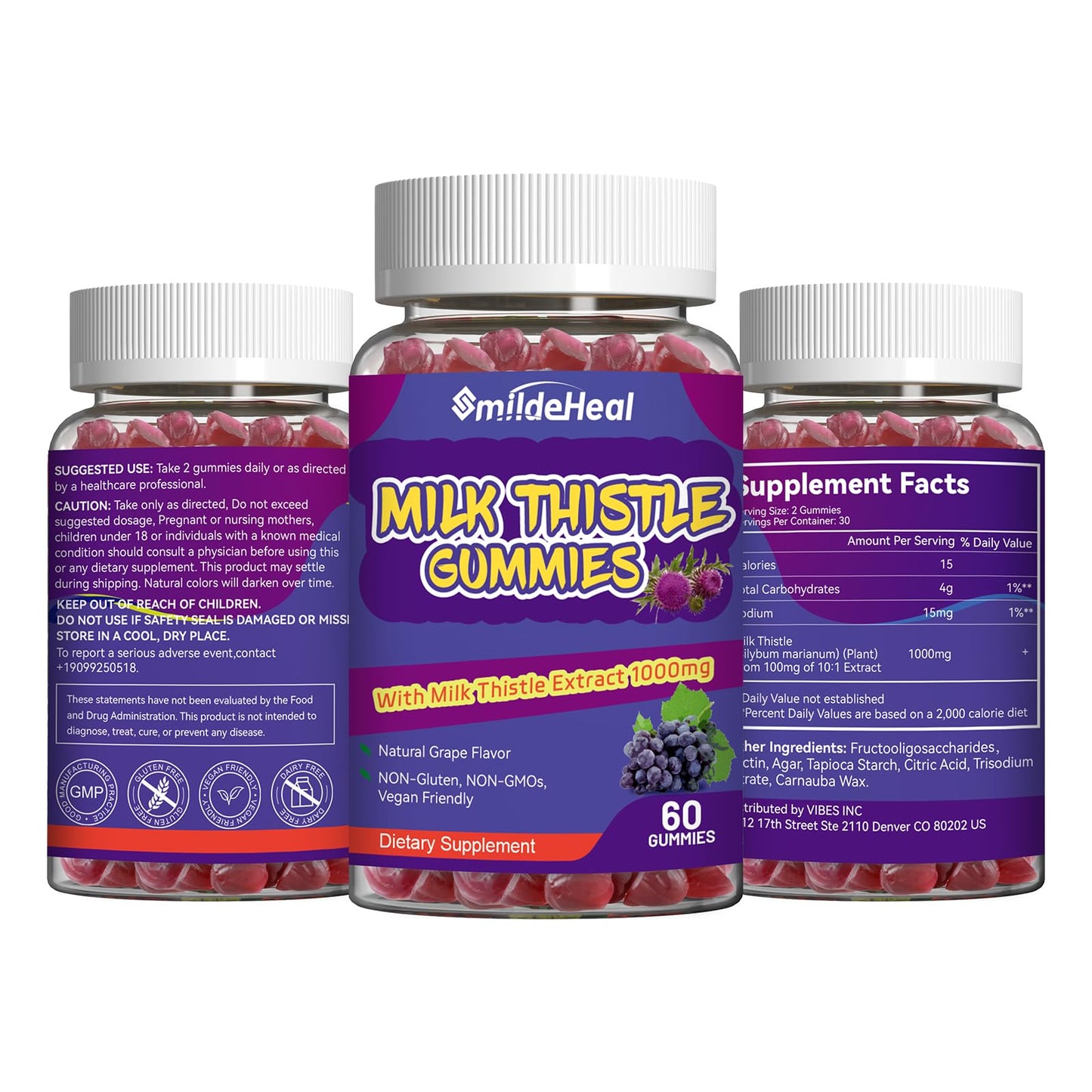 SmildeHeal Milk Thistle Gummies – 1000mg Extract, Liver Detox, Antioxidant Support, Vegan, Non-GMO, Gluten-Free | 60 Count