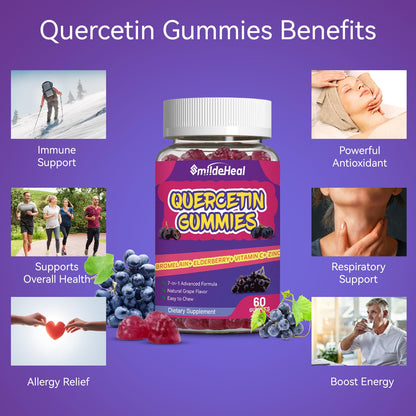 SmildeHeal Quercetin Gummies 1200MG – Vegan, Bromelain & Vitamin C | 60 Gummies