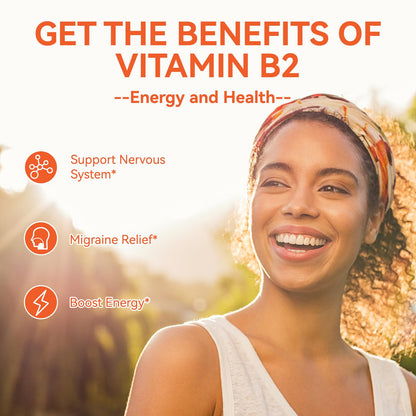 SmildeHeal Vitamin B2 Gummies - Migraine Relief, Nervous System Support, Vegan (60 Count)