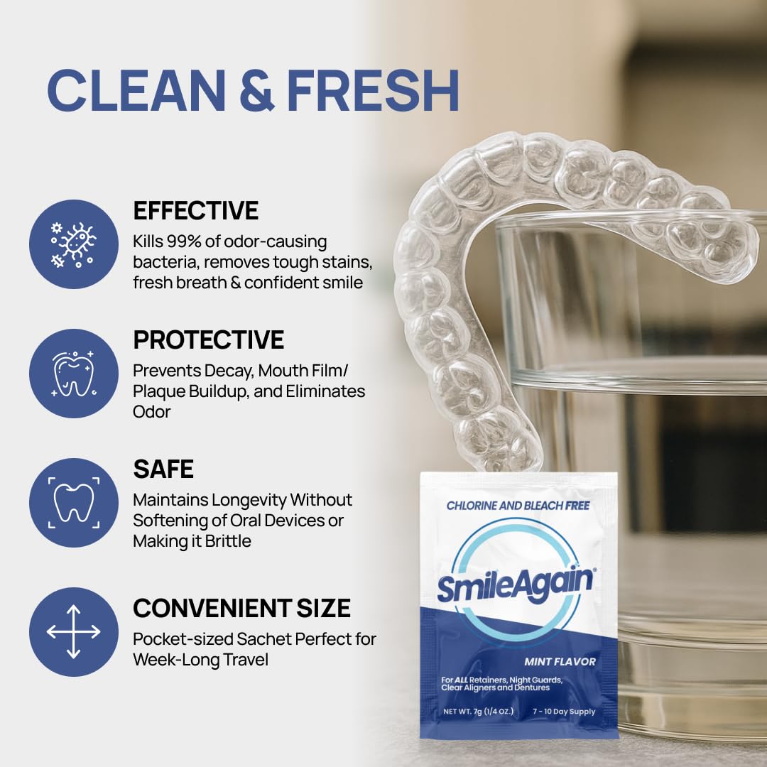 SmileAgain Retainer Cleaner – 180-220 Cleanings, 22-Pack Mint for Dentures, Aligners & Mouth Guards